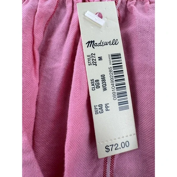 Madewell Blouse Womens Medium Pink Striped Wrap Tie Waist 3/4 Sleeve Cotton - Picture 3 of 11